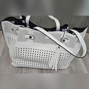 White Perforated Tote Bag with Tassel